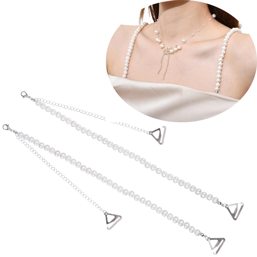 Pearl Bra Strap - 1 Pair Invisible Shoulder Strap, Adjustable Non-Skid Belt for Tops, Dress, Girdles