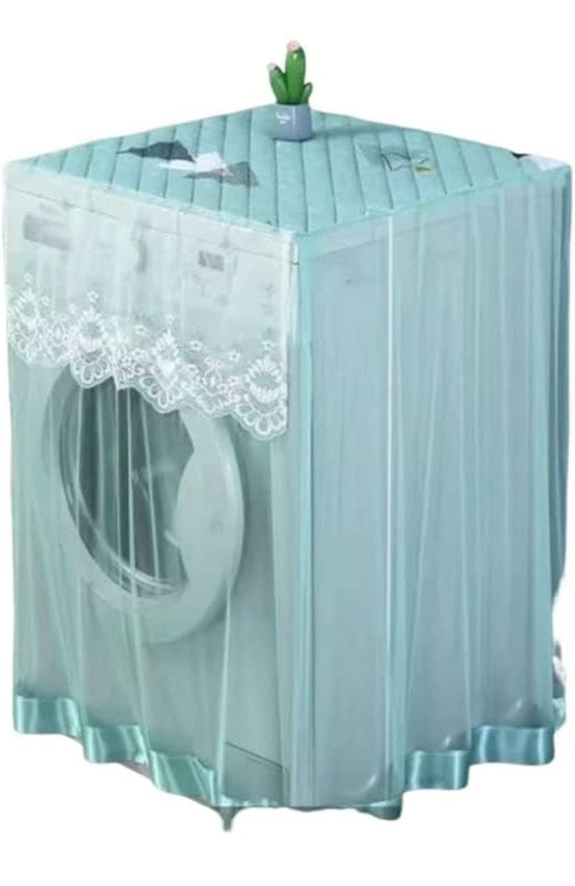 ANTORI Embroidery Work Cover For Automatic Washing Machine Waterproof and Dust Proof Front Open Washing Machine Cover Pack of 1 (Green))