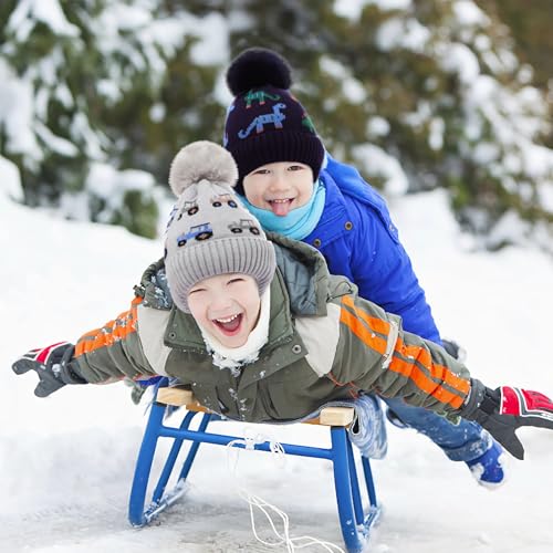 Kids Winter Hat with Ear Flaps, Toddler Boys Girls Fleece Lined Knit Beanie Colorful Pattern Pom Pom Ski Cap for 2-10Y2