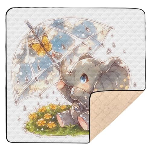 Kigai Cute Elephant Baby Play Mat for Floor and Playpen 50x50 inch Non-Slip Baby Activity Playmat Waterproof Foldable Crawling Mat for Infants Toddlers