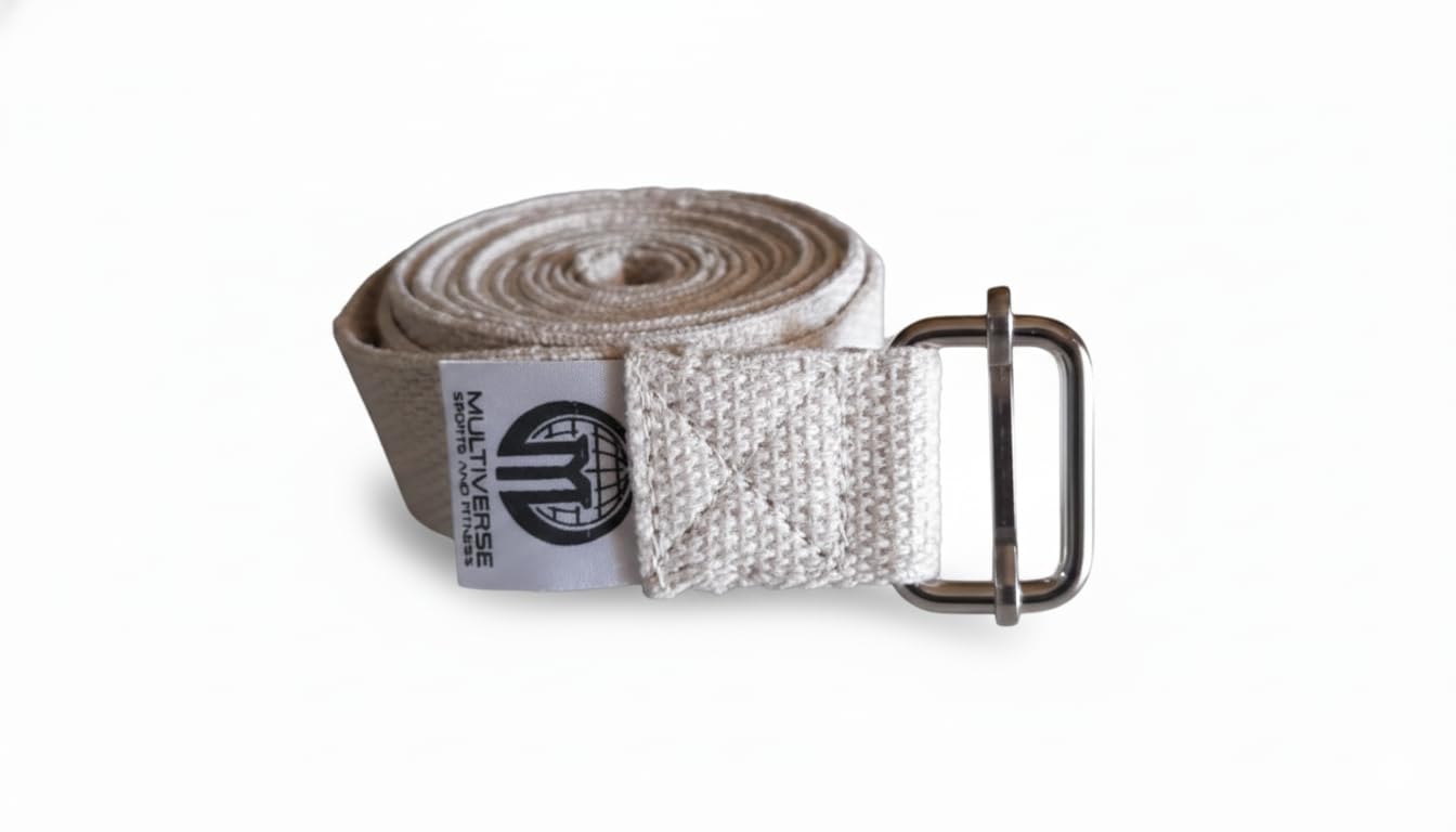 6Ft Cotton Yoga Belt with Metal D-Ring Buckle | Extra-Long Stretching Strap for Yoga, Pilates & Fitness | Yoga Prop for Flexibility, Alignment & Deep Stretch Support