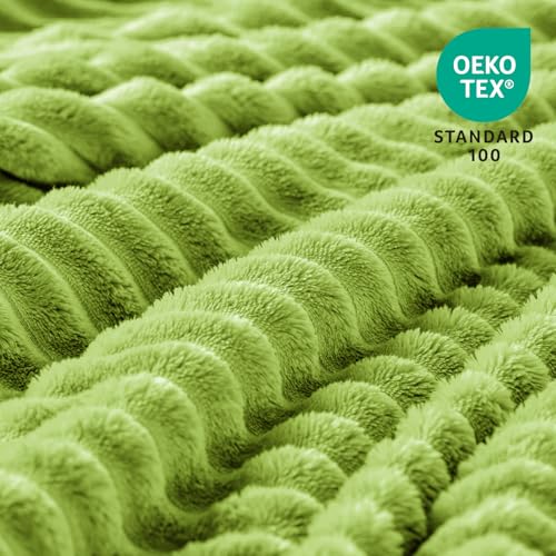 Image of BEDELITE Fleece Throw Blanket for Couch - 3D Ribbed Jacquard Soft and Warm Decorative Fuzzy Blanket - Cozy, Fluffy, Plush Lightweight Dark Citron Throw Blankets for Bed, Sofa, 50x60 inches
