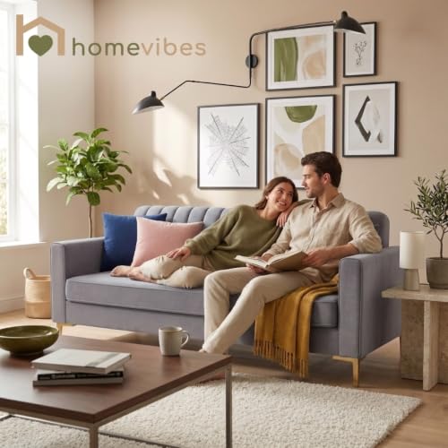 Image of Velum 3 Seater Sofa for Living Room & Office | Premium Fabric Upholstery | Solid Wood Frame | Comfortable Seating | 3 Years Warranty (Light Grey, 3 Seater Sofa)