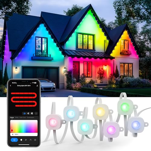 Permanent Outdoor Lights,100ft with 72LED Eaves Light, IP65 Waterproof RGB Light with AppControl, DIY SceneModes, Eave Lights for House Roof, Garden Dcor, Christmas Outdoor Decoration by DomiHue - Used condition - US$43.50
