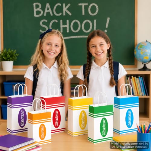 24PCS Back to School Party Favors Bags，Colorful Marker Pen Paper Gift Bags