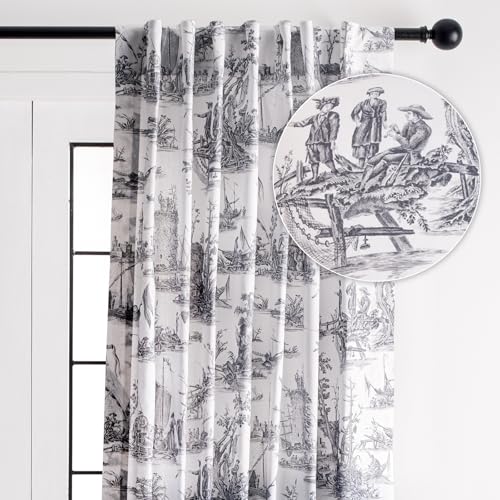 Image of Maison d' Hermine Curtains for Living Room 100% Cotton 50 inchx108 inch (Pack of 1) | 108 inches long Light Filtering Toile Curtains for Windows with Rod and Loop Pockets - Calais - Paloma Grey (White base)