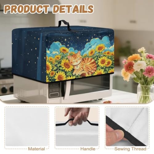 Image of Microwave Cover Air Fryer Toaster Oven Dust Cover Stain-Resistant Countertop Convection Oven Protector Kitchen Appliance Decor, S, Cartoon Cat Sunflower Pattern