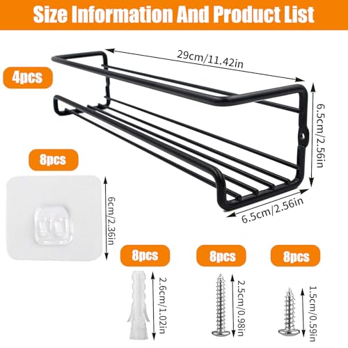 4 Niveles Especieros Cocina con Ganchos Autoadhesivos y Tornillos, Organizador Especias Pared sin Taladrar, Estanteria Colgar Condimentos, Estantes Especias para Armarios Interior,Baño,Despensa(Negro) - imagen 5