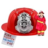 Nicky Bigs Novelties Kids Firefighter helmet with Badge - Kids Firefighter Hat, Fire fighter Helmet Toddler Fire Fighter hat, Child Fireman Costume Accessories