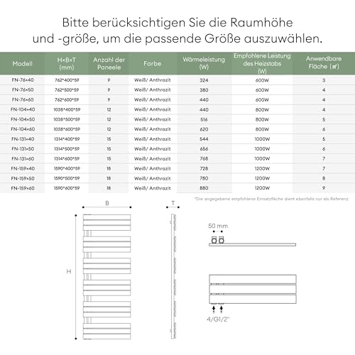 Mai & Mai Badheizkörper Handtuchheizkörper Badheizung Heizkörper bad Flach 104x40cm in Anthrazit Seitenanschluss Badheizung Handtuchwärmer 440W