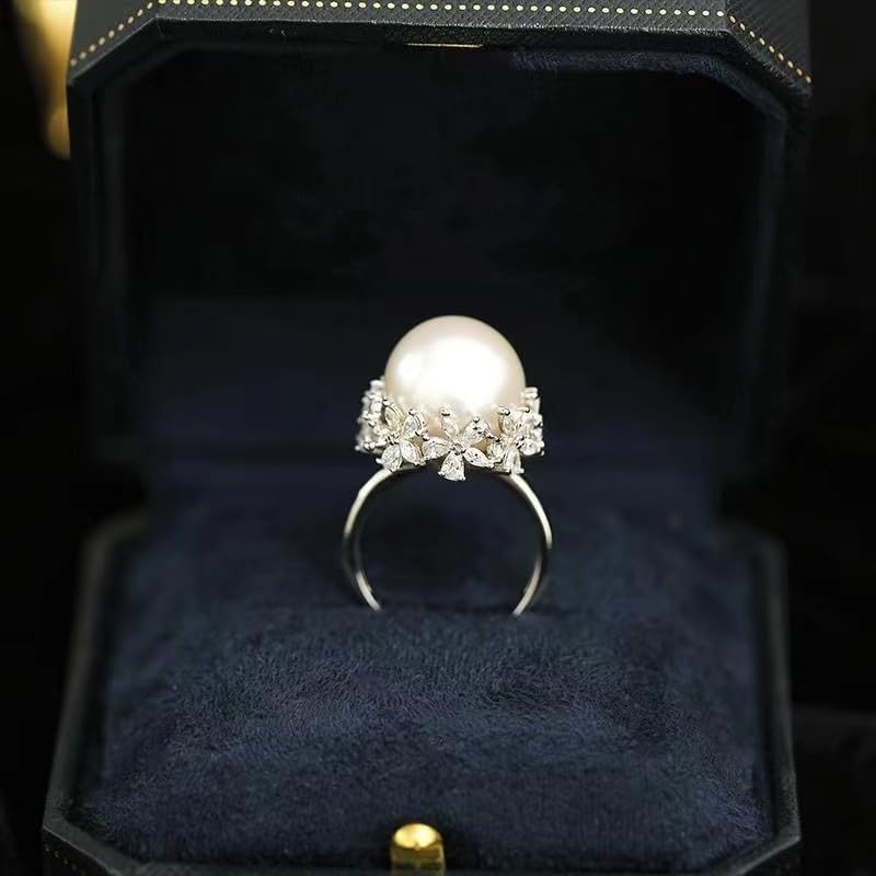 Adjustable 925 Sterling Silver Pearl Ring - 10-12mm Freshwater Cultured Pearl with Floral Open Band - Elegant Minimalist Statement Ring - Image 4