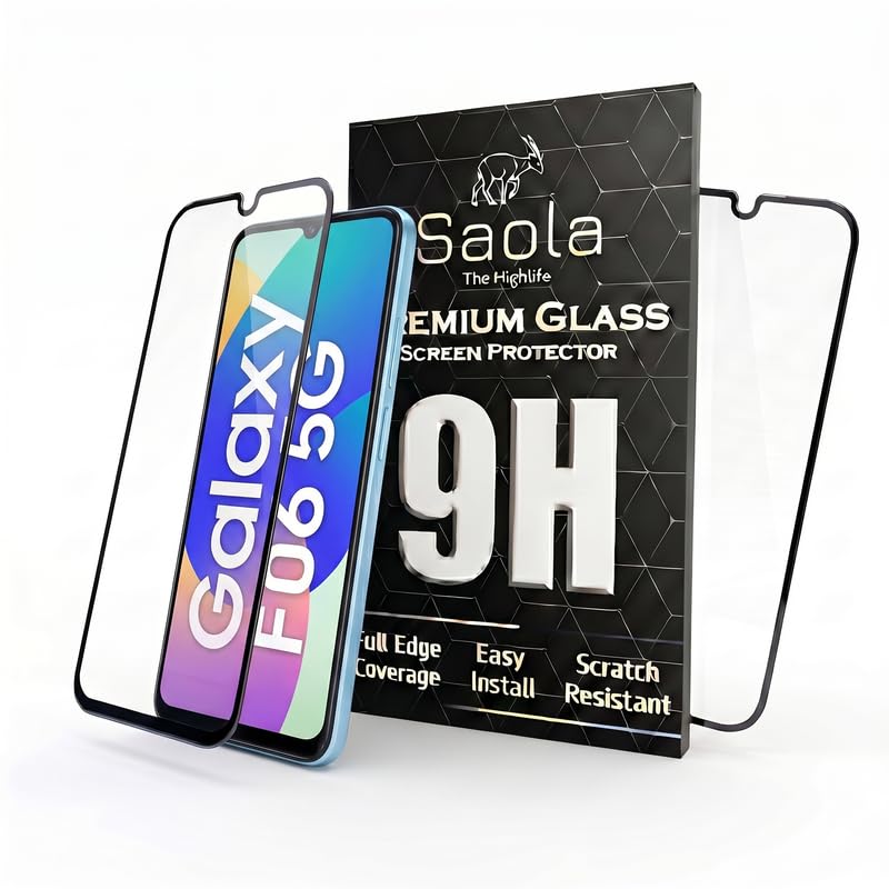 Image of Saola HD Clear Tempered Glass for Samsung Galaxy F06 5G | High Strength 9H Protection, Smooth Touch, Full Coverage Screen Guard, 2-Step Installation Kit | Quick & Easy Application (Pack of 2)