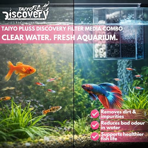 Image of Taiyo Pluss Discovery Filter Media Combo - 150 g Ceramic Rings + 150 g Activated Carbon + 15 pcs Bio Balls + Free NET Bags | 3 in 1 Bio Sponge Media for Clear Water & Healthy Aquarium Fish Tank