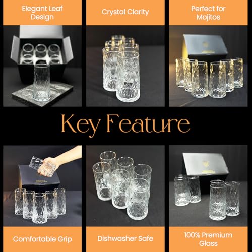 Image of Melbify Leaf Beer Glass | Set of 6 | 350 ml | Long | Fancy | Tall Beer Glass | Unique Glass | Exclusive Beer Glass