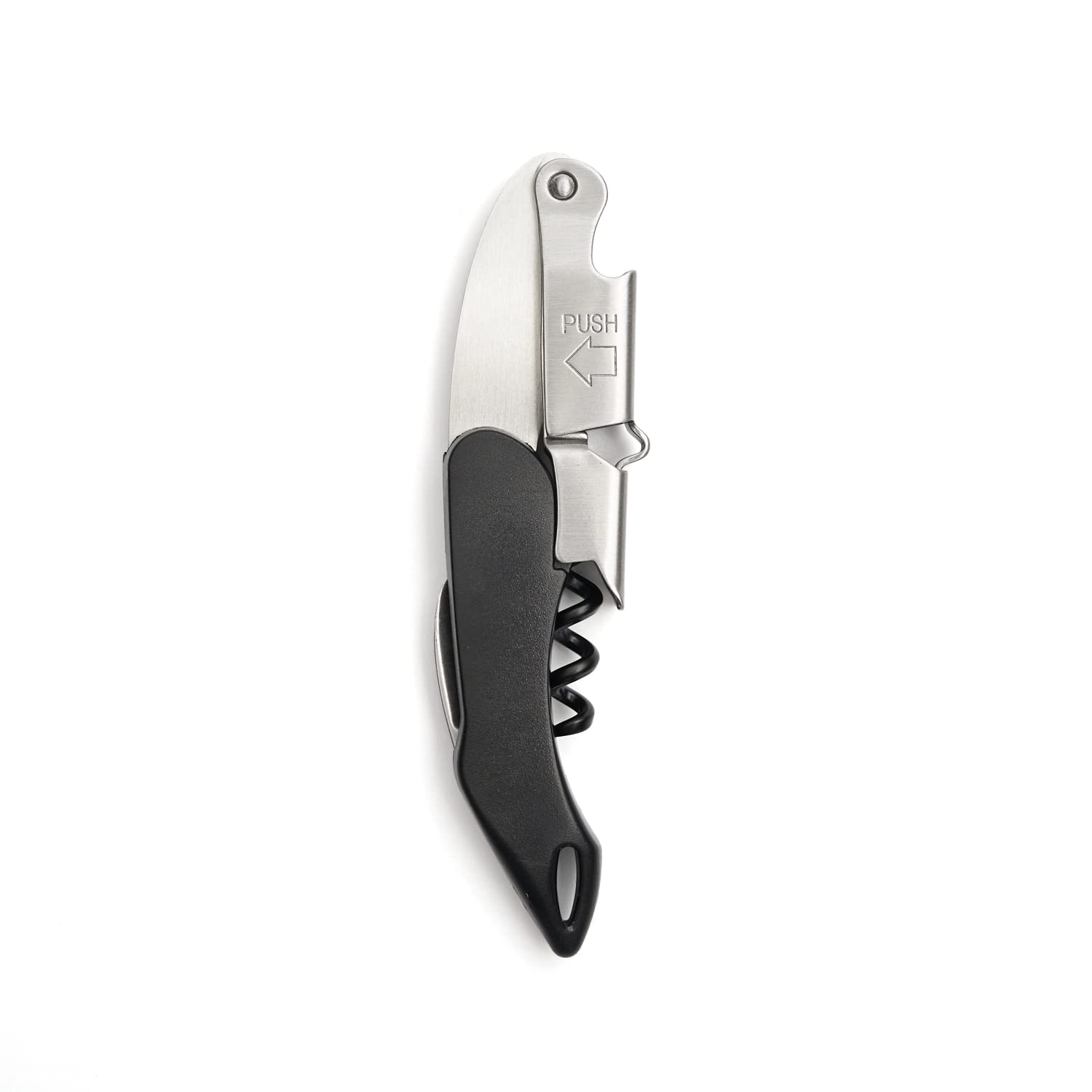 VINAK - Sacacorchos Camarero Profesional XPERT | Negro | Acero Inoxidable | Doble Apoyo Articulado | Abrebotellas y Navaja Cortacápsulas | Espiral Teflonada