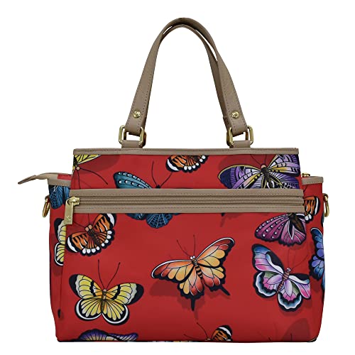 Anuschka Multicompartment Satchel-Wanderlust Collection-Nylon Fabric with Leather Trim and Artwork Print2