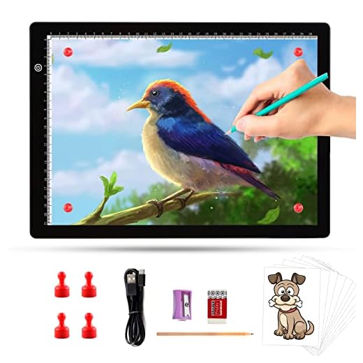 TOHETO A4 Mesa de Luz Para Calcar, Magnética Mesa de Luz Dibujo Tableta de Luz, LED Tableta de Luz Dibujo de Dibujo Portátil con Brillo Ajustable para Bocetos Diseño Dibujo 5D Diamante Pintura