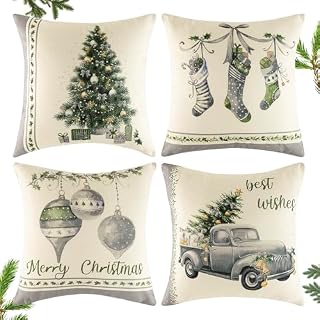 Viosmut 4 poszewki na poduszkę na Boże Narodzenie, 40 x 40 cm, poszewka na poduszkę na Boże Narodzenie, lniana poszewka na poduszkę, wzór łoś, Święty Mikołaj, kolor szary