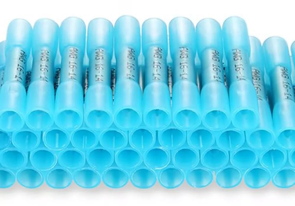 100 Pcs Heat Shrink Butt Wire Connectors Kit – Crimp Terminals with Sealing Sleeve - Blue