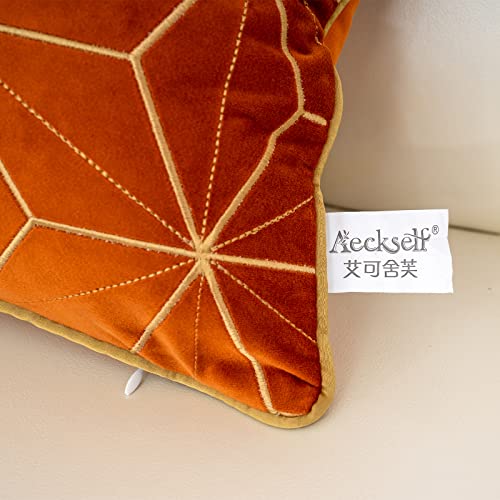 Aeckself 20 X 20 Inch Orange Gold Plaid Geometric Stripes Embroidery Velvet Cushion Case Luxury Modern Square Throw Pillow Cover Pillowcase For Couch Living Room Bedroom Car 50 X 50Cm #TOP6