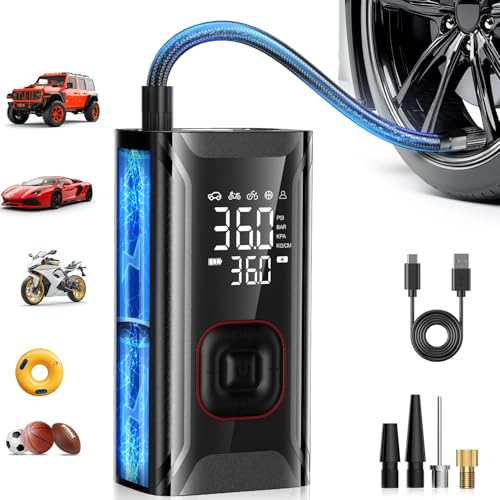 Tire Inflator Portable Air Compressor,Portable Tire Inflator for Car,Compact Air Pump for Car Tires,Bicycle,Rechargeable Air Pump with Digital Pressure Gauge and LED Light