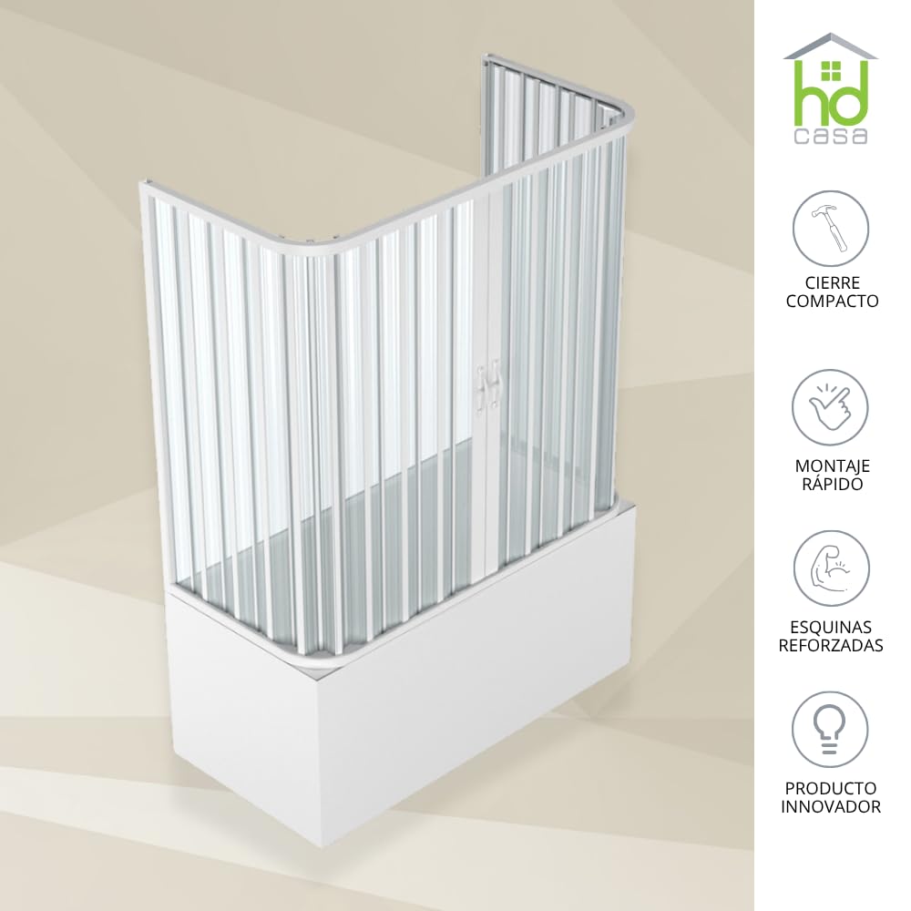 Box - Mampara de fuelle, 3 puertas, paneles semitransparentes, perfiles blancos, modelo Julia (70x170x70)