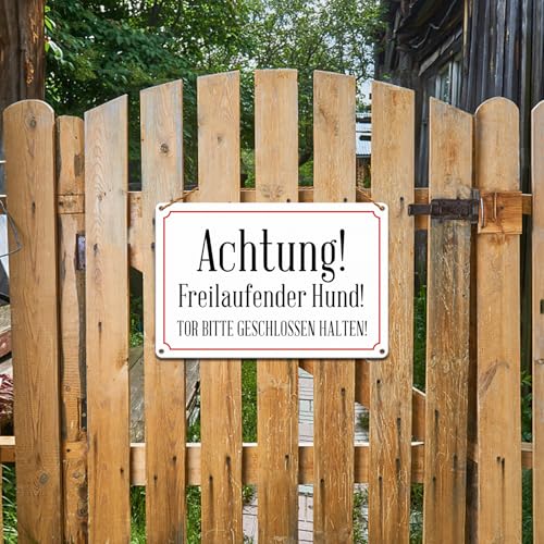 Goodvia Schild für tor Achtung Hund Lustig, Hundeschilder Warnung 30x20cm Metall mit Löchern zur Anbringung an Zäunen, Mauern Weiß x1 Stück