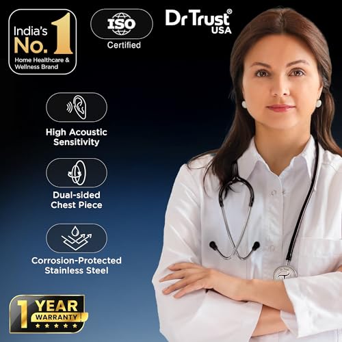 Image of Dr Trust USA Gold Standard III Stethoscope for Doctors, Medical Students & Healthcare Professionals, SS BP Check Cardiology Health Monitoring Medical Instrument for Auscultation -128 (Black)