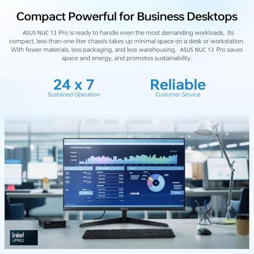 Image of ASUS NUC 13 Pro Slim Mini PC Desktop, Intel Core i5-13420H (Up to 4.6GHz), 12GB RAM, 256GB PCIe SSD, Ultra-Quiet Design, 2 HDMI 2.1, 2 Thunderbolt, Wi-Fi 6E, Bluetooth 5.3, Windows 11 Pro