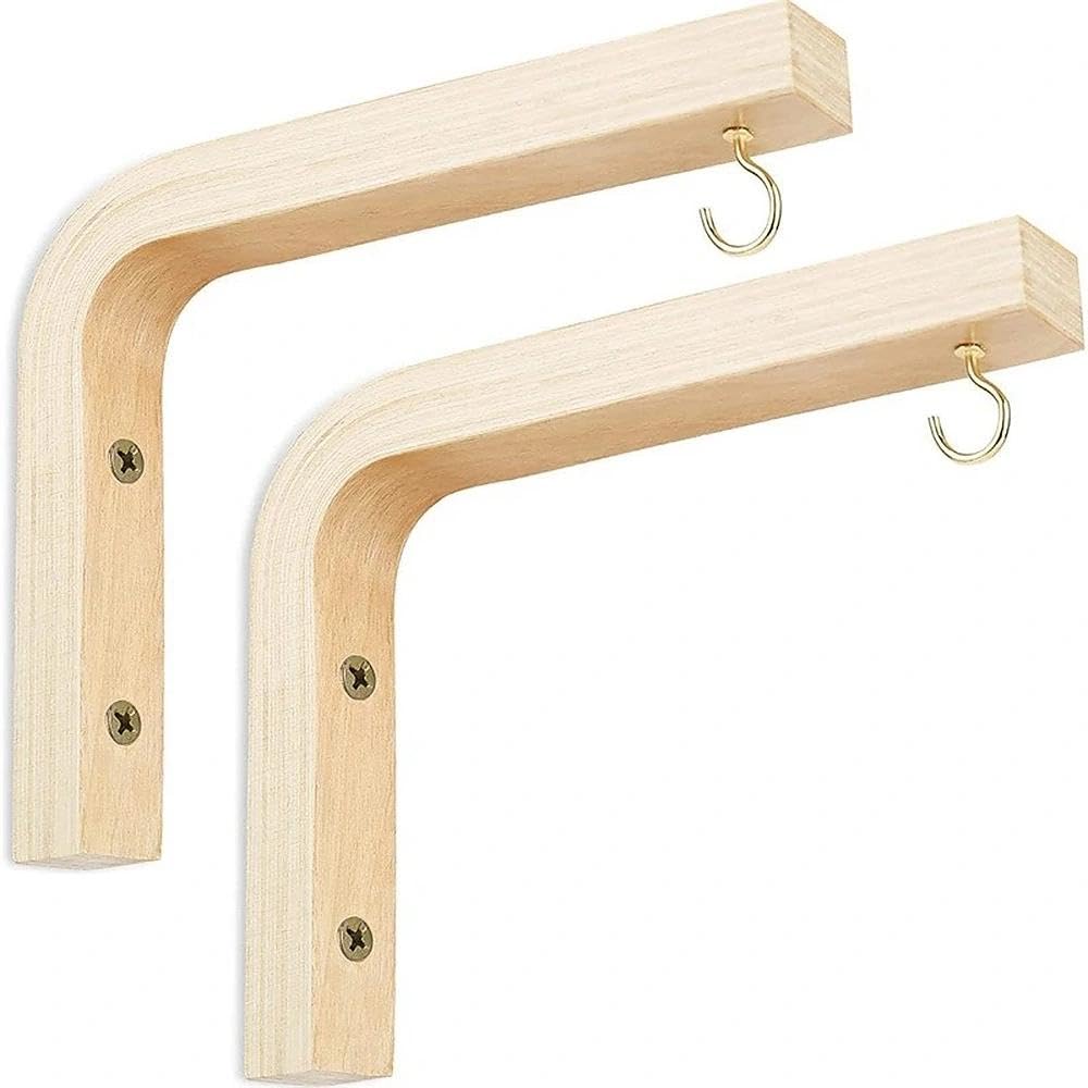 Haoqiaga Natural Wood Colour Wooden Hanging Plant Hooks, 2 Pack Decorative Indoor Hanging Plant Bracket
