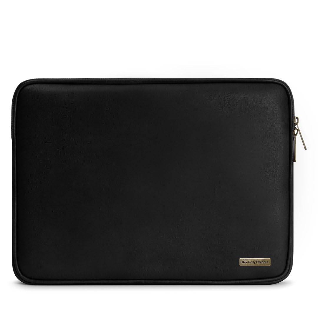 DailyObjects Zippered Sleeve for MacBook & Laptop 14 Inch | Solid Black PU Leather Sleeves with inner lining | Durable Stylish Light Weight Sleek Design with Zip Closure (B082R8R4H7) Amazon Price History, Amazon Price Tracker