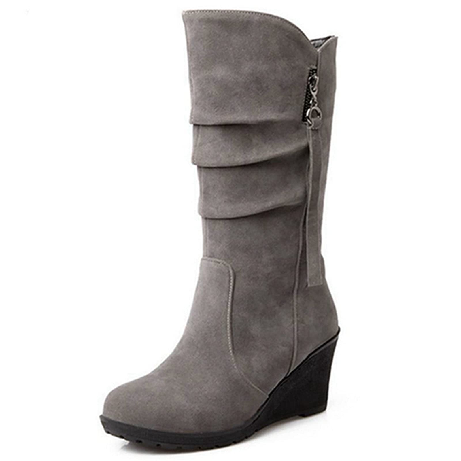 Onewus Botas de cuña informales con pantorrilla media para mujer