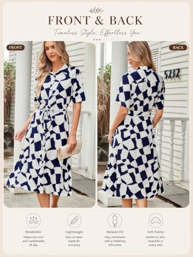 Image of BROVAVE Women's 2026 Summer Short Sleeve Work Dresses Tie Waist Button Down Animals Print Midi A-Line Shirt Dress