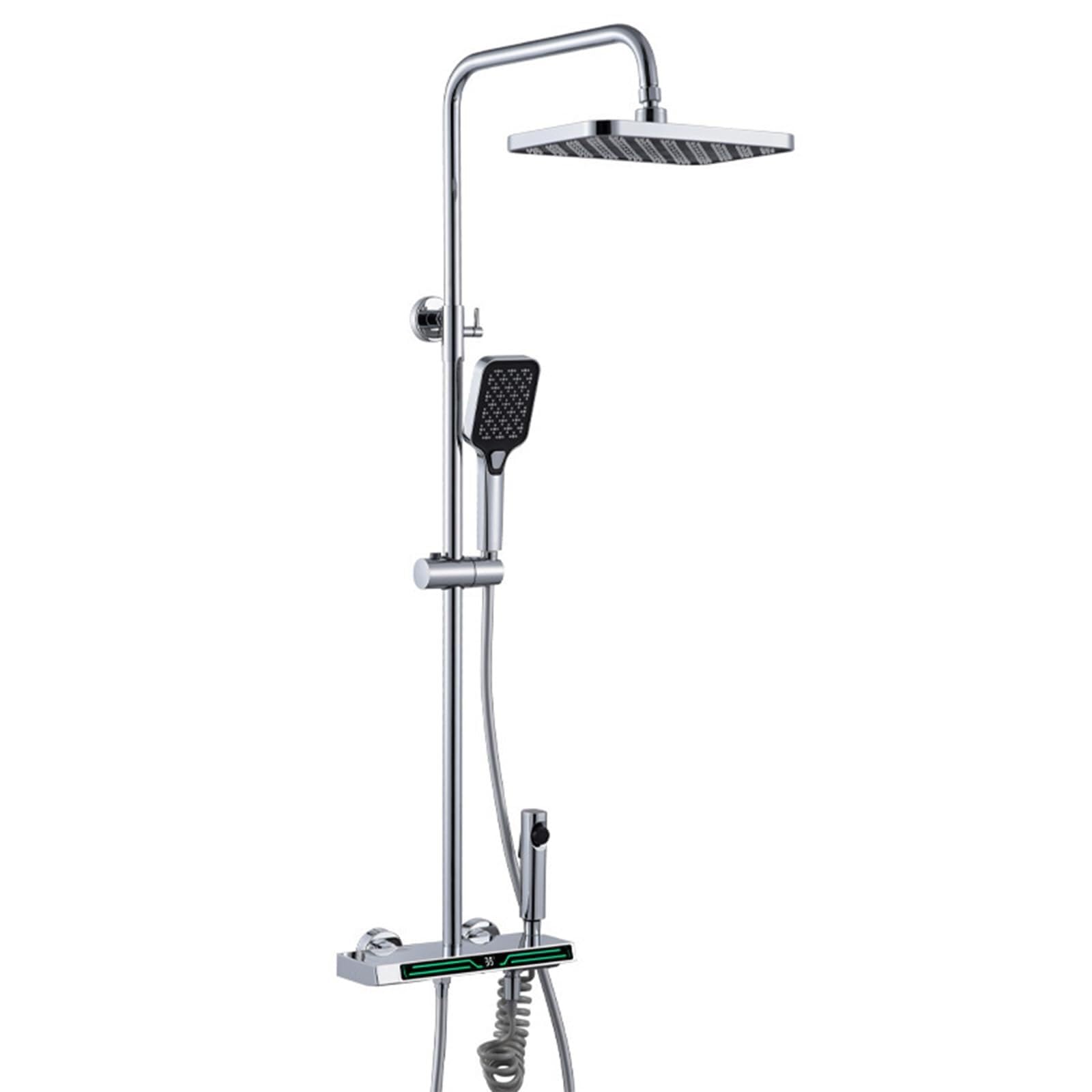Blekwetaat Silver Shower Head Shower Faucet Set Thermostatic,Rain Shower Head, Hand Shower,Bathroom Shower Fixture With Height Adjustable Shower Rod(Silver)