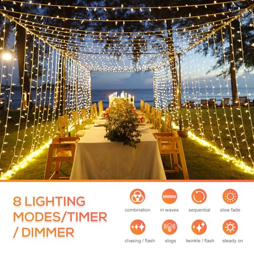 THKFUL Outdoor String Lights Mains Powered,50M 300LED Crystal Indoor Fairy Lights,Tree Lights Waterproof Remote with 8 Modes for Outside Garden Window Yard (Warm White) - Image 2