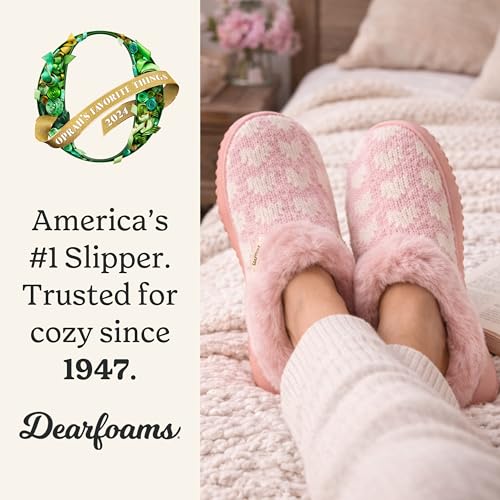 Image of Dearfoams Women's Memory Foam Cozy Soft House Slippers Gifts for Women Hannah Knit Clog House Shoes