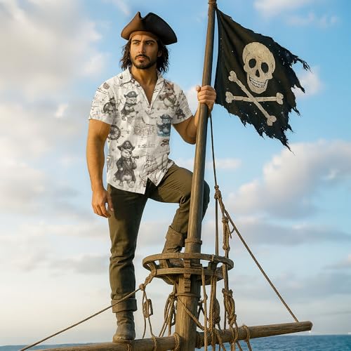Pirate Hawaiian Shirt, American Flag Shirt, Mens Hawaiian Tee, Mens Pirate Shirts, Skull Shirts for Men3