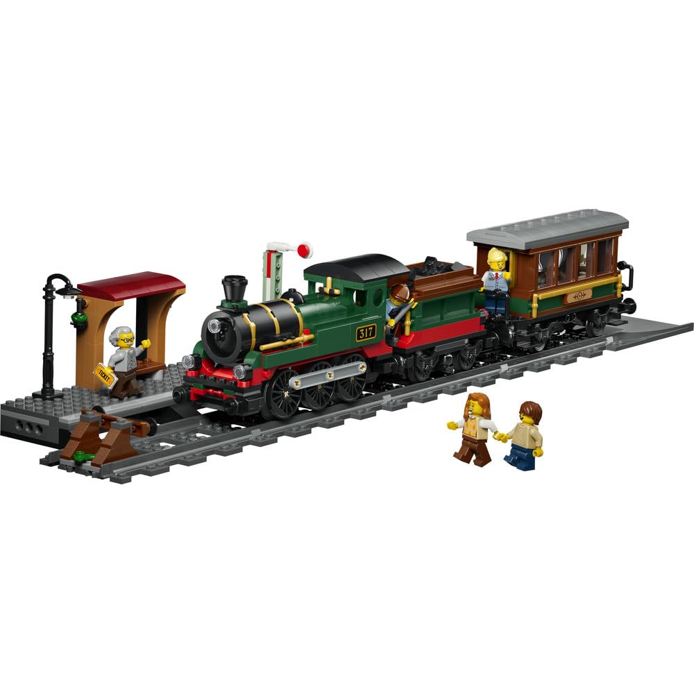 LEGO City Retro pociąg z lokomotywą parową, zabawka konstrukcyjna dla dziecka, zestaw z lokomotywą, węglarką, wagonem pasażerskim i peronem, prezent dla chłopca lub dziewczynki od 7 lat 60511
