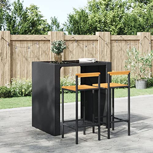 Iiaky Taburetes Altos 2 uds Madera de Acacia y ratán sintético Negro Sillas Altas De Cocina Taburete Bar Mueble Cocina // 362606
