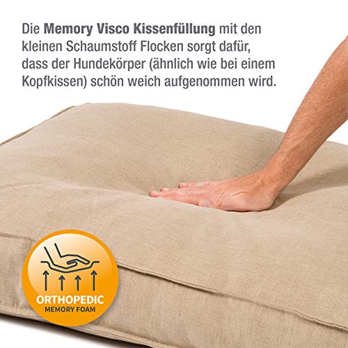 JAMAXX Premium Hundekissen in edler Leinen-Optik/Orthopädisch Memory Visco Schaumstoff/Waschbar Abnehmbarer Bezug/Wasserabweisender Innenbezug - Hundebett PDB1005 (S) Coffee-beige 65x50