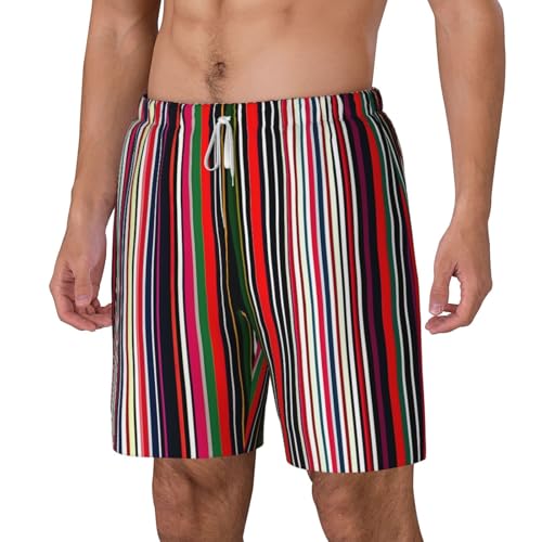 Colored Stripes Vertical Men's Soft Double Swim Shorts, Lounge Swiming Shorts Pants Breathable Summer2