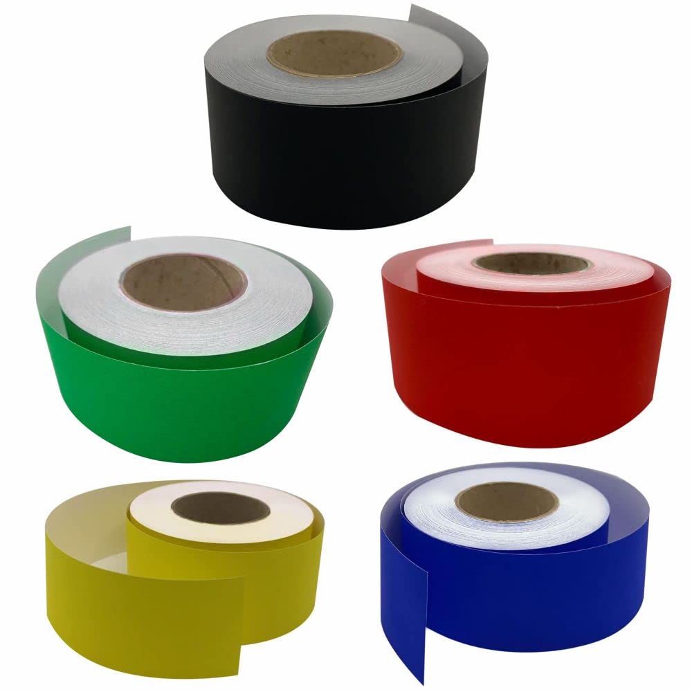 3 Ace Crafts (Pack of 5) Straight Edge Poster Paper Border Roll- (48mm x 50 Meters)- (Scarlet, Black, Lemon, Ultra Blue, Leaf Green) School/Office, Classroom Decoration, Fade Resistant