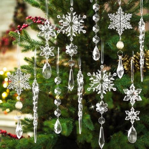 MUNSKT 20 Piezas Lagrimas de Cristal para Arbol de Navidad, Colgando Copos de Nieve Decoraciones de Hielo, 5 Diseños para la Decoración de Fiesta de la Casa de Vacaciones de Navidad