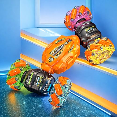 Image of VGRASSP Dual Control Twisting Drift Stunt Car Toy for Kids with Remote Control and Gesture Wrist Controller - Rechargeable 360 Rotating RC Car Toy with LED Lights, Sound Effects - Orange