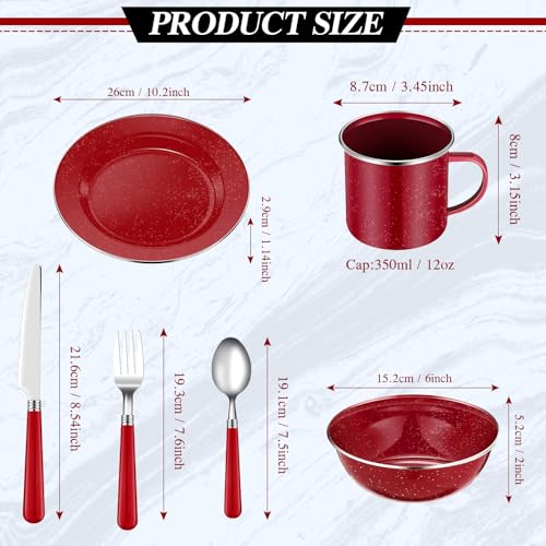 Nuogo Kit de Cocina para Camping Juego de 48 Piezas con Vajilla Esmaltada, Tazas, Platos, Cuencos y Utensilios, Rojo miniatura 2