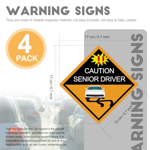 Image of Chunful 4 Pcs Funny Prank Caution Senior Driver Car Magnet Sign Gag Gifts Over The Hill Elderly Driver Magnet for Car Bumper Sticker 50th Grandma and Grandpa Birthday Gift Supply(Classic)