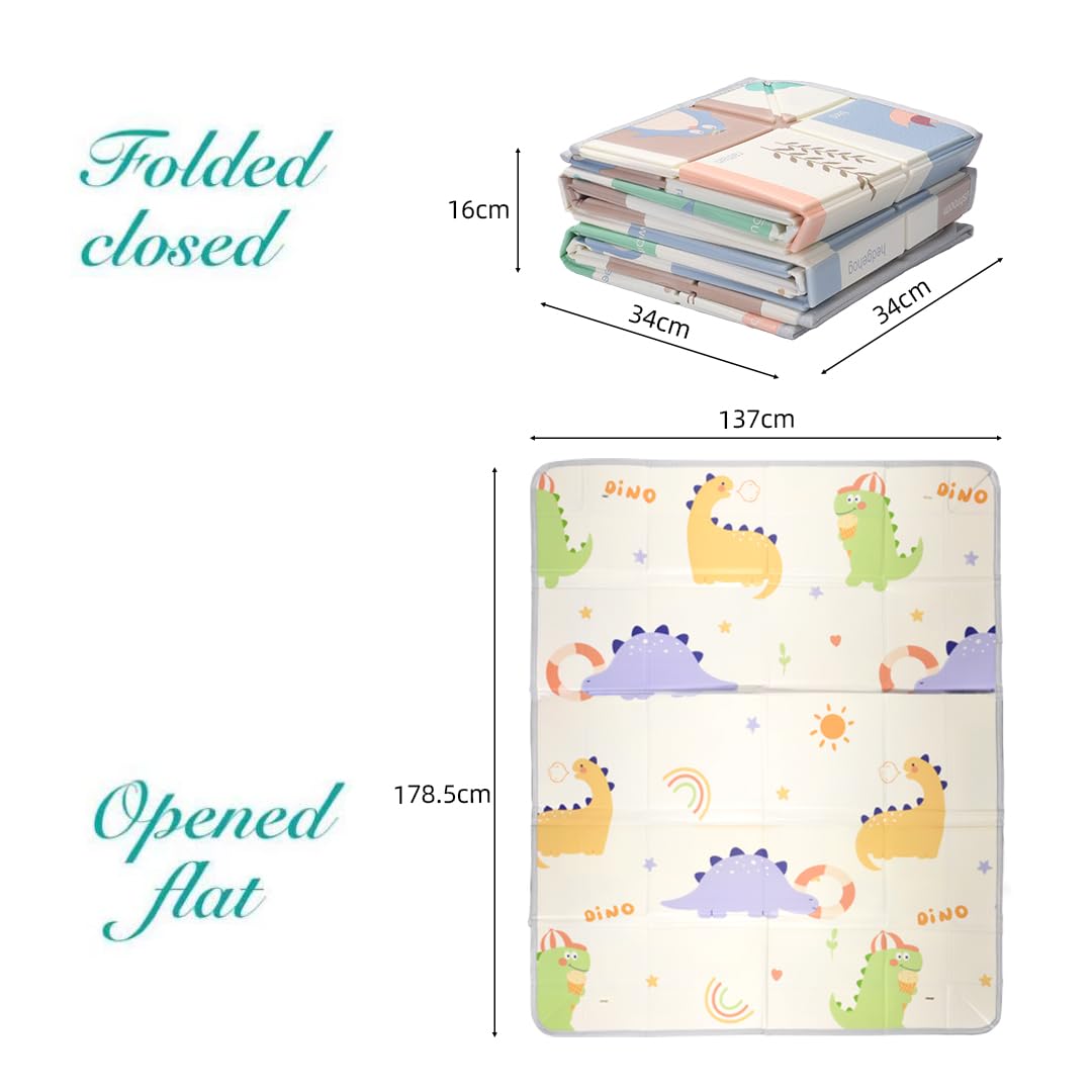 TARKAN Foldable Baby Play Mat with Raised Borders, Double-Sided Design, 140 x 180 cm x 7mm, Dinosaur and Penguin Pattern - Image 3 thumbnail