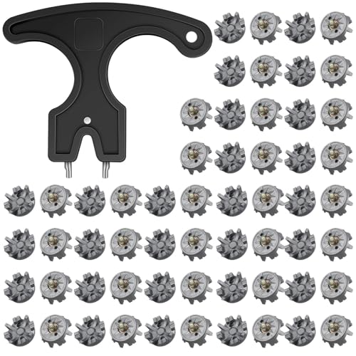 Cozypower 51 Pcs Golf Cleats Set 50 Golf Shoe Spikes Replacements with 1 Cleats Spanner Metal Thread Screw 6 mm Dia for Cricket Shoe Player(Gray)