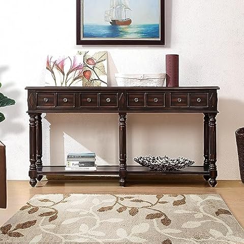 ATGHYURT 58" Sideboard Buffet Cabinet, Narrow Long Sofa Table with 2 Drawers in Same Size and Bottom Shelf, Accent Cabinet Rustic Style Sofa Table for Hallway Bedroom Living Room Cover