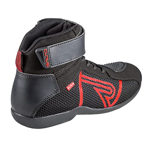 CURVE Rubi Vented Motorradstiefel, Schwarz/Rot, Mikrofaser, Knöchel- und Fersenschutz, Schnürverschluss, rutschfeste Sohle, Erwachsene, Herren und Damen, CE, Schwarz / Rot, 44 EU